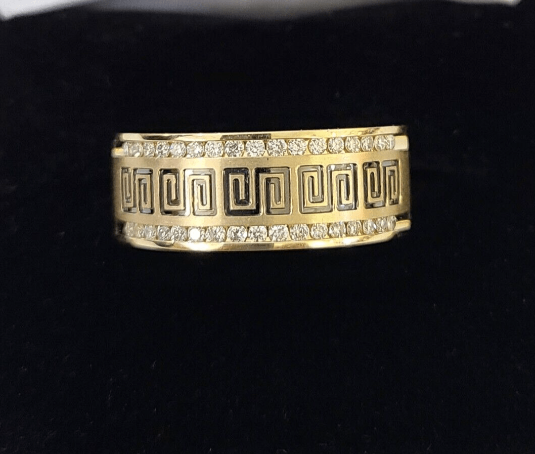 Real 14k Yellow Gold Diamond Mens Ring Band Wedding Genuine Natural Genuine - GoldenlinQ